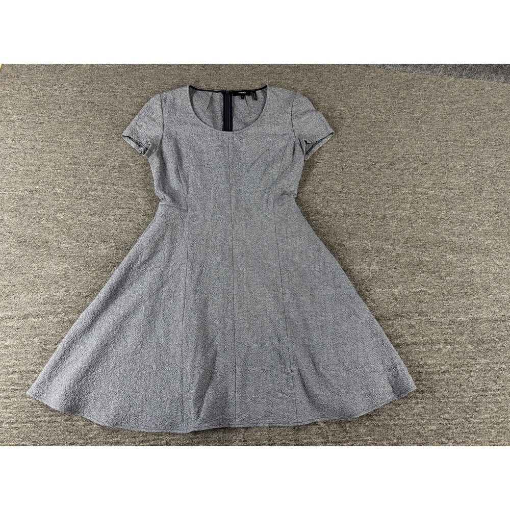 Theory Dress Womens 2 Gray Textured Fit Flare Short Sleeve Kalsington Work